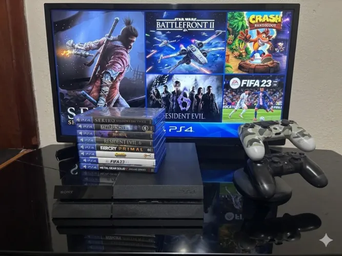 PlayStation 4 PS4 Fat Usado + 8 Jogos Mídia Física + 2 Controles