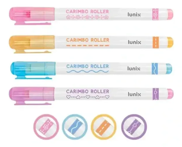 Canetinha Carimbo Roller Tilibra Lunix Kit Com 4 Cores Cor da tinta Azul/Laranja/Lilás/Ros