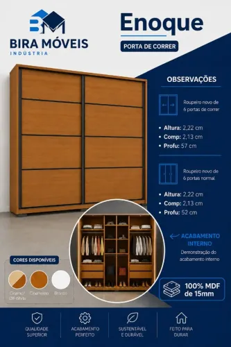 Guarda Roupa Casal 2 Portas com Pés em MDF enoque 