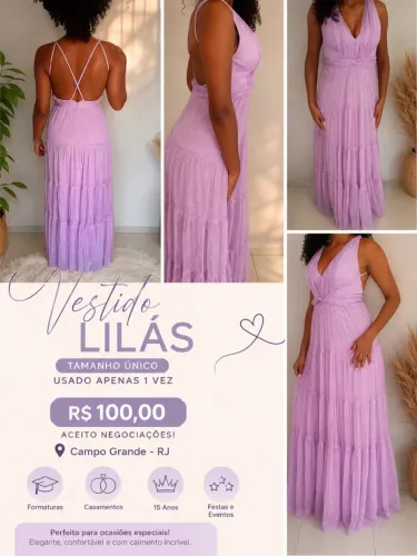 ? Vestido Longo de Festa Lilás | Usado Apenas 1 Vez | Estado de Novo