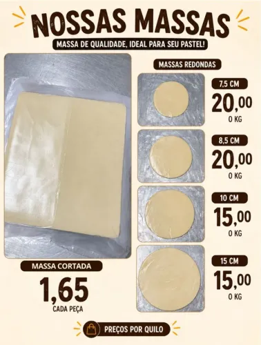Massa de pastel caseira vários modelos, e vários tamanhos diferentes sabores