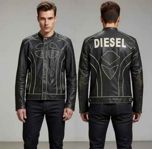 Jaqueta Diesel couro bovino original marrom masculina