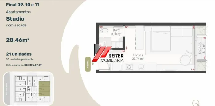 Studio 1 Dormitório com Sacada à Venda no Teahupoo Santa Mônica