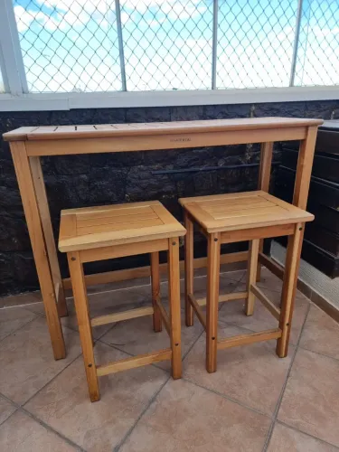 Banqueta Média em Madeira 65cm Marrom Tropicália Naterial