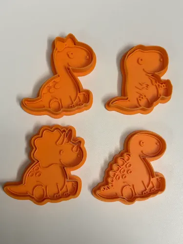 Kit com 4 Cortadores e 4 Marcadores de Biscoito Massa Pasta Tema Dino Dinossauro Cookies