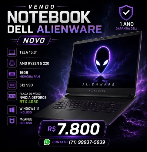 Notebook AlienWare Ryzen 5 novo