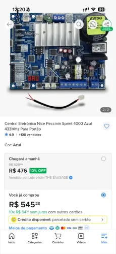 Central Eletrônica Nice Peccinin Sprint 4000 Azul 433MHz Para Portão