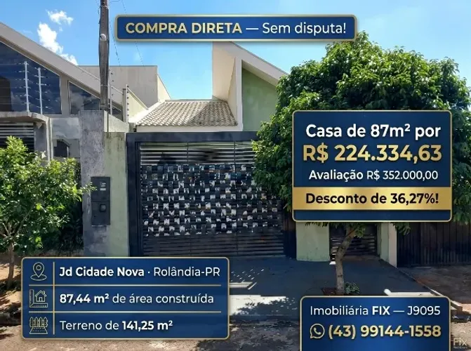 ? More no Jd Cidade Nova! Casa de 87m² por R$ 224.334,63 em Rolândia.
