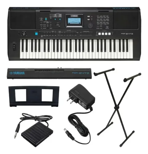 Kit Teclado Musical Yamaha Psr-e473 Usb 61 Teclas Sensitivas 127/220v Preto + bag