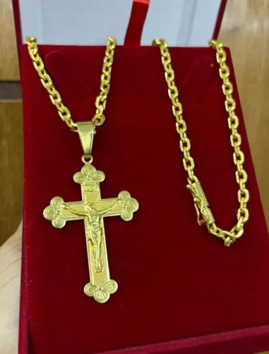 Kit Cordão Pulseira Masculino moeda antiga corrente cor ouro
