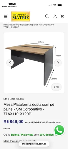 Mesa de escritório dupla