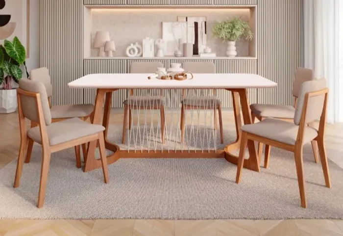 CONJUNTO MESA DE JANTAR TULIPA COM 6 CADEIRAS AMARILIS - Entrega DF e Entorno