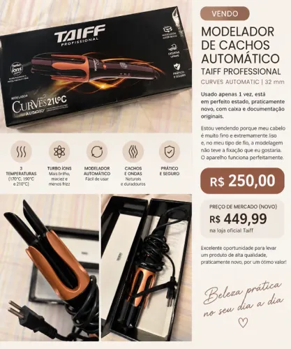 Modelador De Cachos Automático Taiff Curves 3.2 Cm Bivolt Preto/Cobre / Curves Automatic |