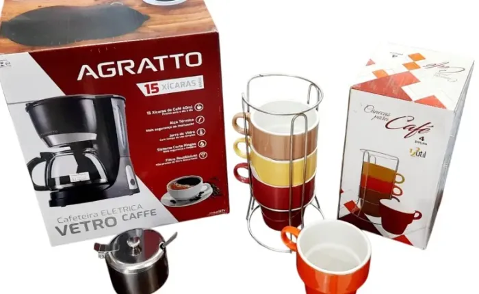 Kit Cantinho do Café: Cafeteira Agratto + Jogo de Xícaras com Suporte
