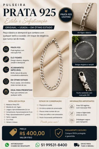 Pulseira masculina em prata