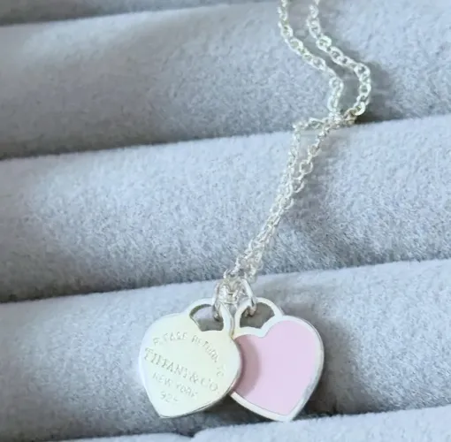 colar tiffany & co. coração duplo rosa prata 925 legitima