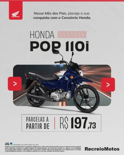 POP 110i 2027 - 0km - Parcelas a partir de R$ 197,73 - CONSÓRCIO