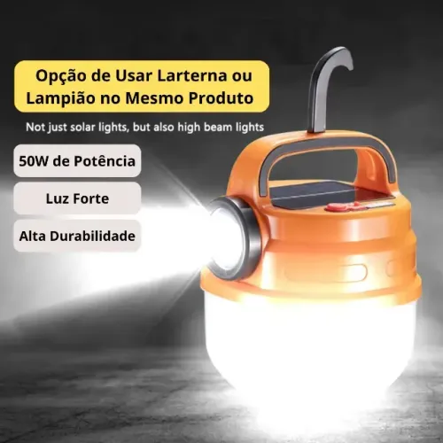 Lampião Solar LED Recarregável para Camping e Emergências