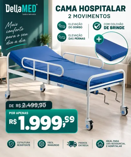 Cama Hospitalar Dellamed 5 Movimentos + Colchão de Brinde - Nova