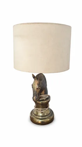 Abajur Vintage com Base em Cabeça de Cavalo em Latão - Peça Decorativa Clássica