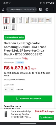 Geladeira/Refrigerador Samsung Duplex RT53 Frost Free 524L 2P Inverter Inox Bivolt