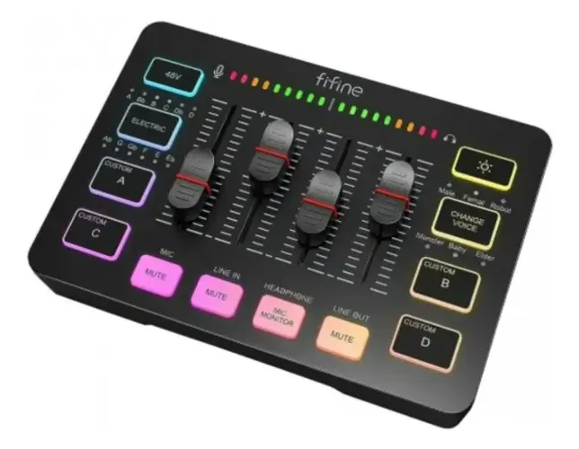 FIFINE Gaming Audio Mixer, Mixer RGB para PC de Streaming com Interface de Microfone XLR, 