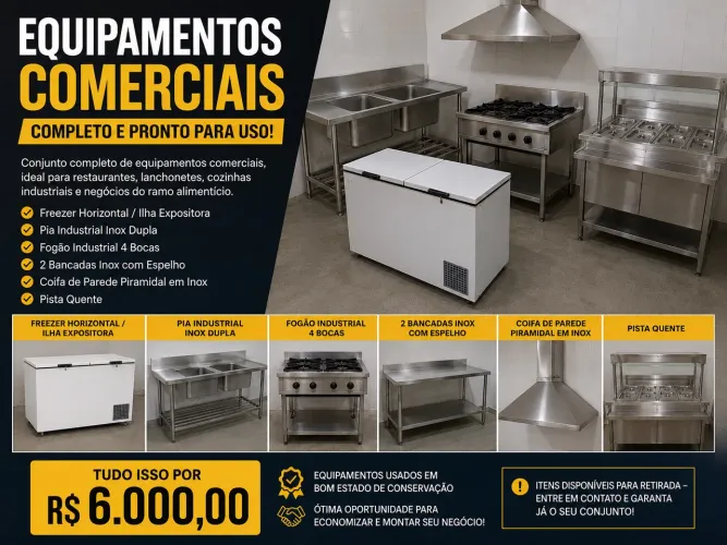 CONJUNTO COMPLETO DE EQUIPAMENTOS PARA COZINHA INDUSTRIAL