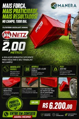 Plataforma Basculante Manual, 2 metros X 1 metro, Marca Netz, Reforçada 