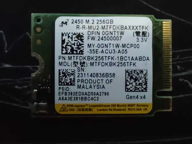 SSD Micron 2450 256GB NVMe M.2 2230 - Usado