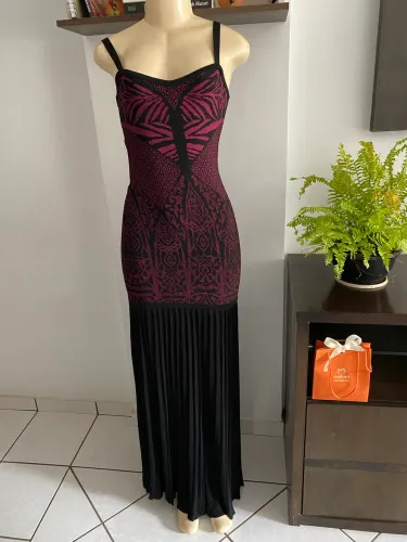 Vestido de festa longo bandagem com tricô 