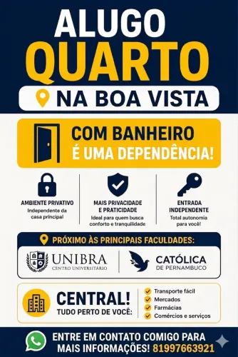 Aluguel de Quarto na Boa Vista com Entrada Independente e Banheiro