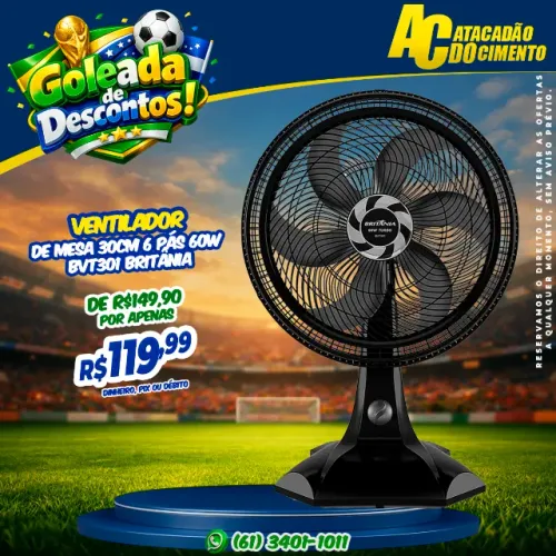 Ventilador De Mesa 30cm 6 Pás 60w Bvt301 Britânia