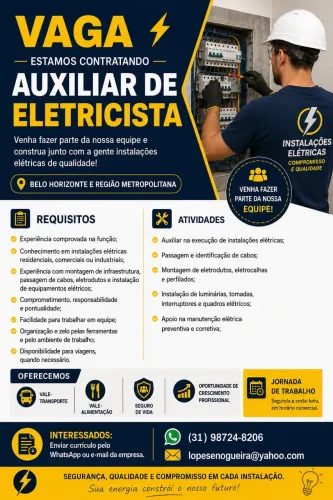 Vaga de emprego auxiliar eletricista