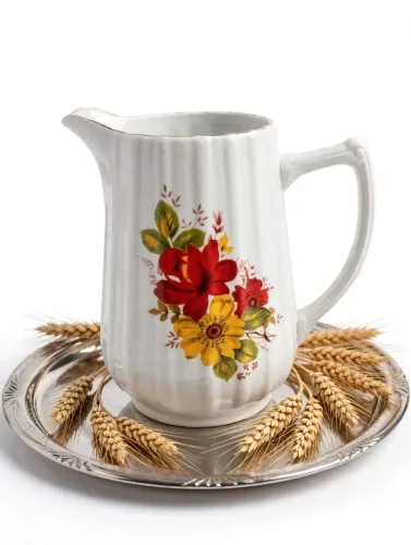 Jarra Vintage Porcelana Schmidt - Modelo 70 - Floral Anos 70 - 18cm Altura - Original