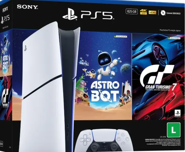 PS5 Slim Digital Na Caixa + 2 Controles DualSense + Dock Carregadora + 1 Mês PS Plus