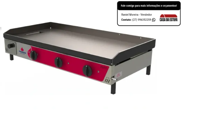 Chapa Lanche Bifeteira Profissional 1,00m 6,3mm PR-1000G STYLE - Progas R$1.299,00