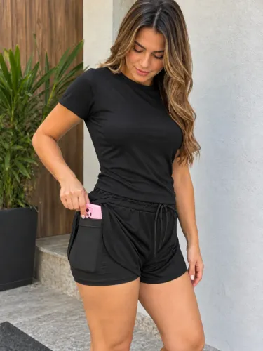 Conjunto Camiseta + Shorts Dry-Fit Academia Feminino