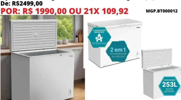 FREEZER HORIZONTAL 253 LITROS - 2 EM 1