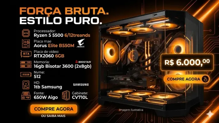 PC Gamer Ryzen 5 5500 16gb 2060 6gb 500nvme 1tb hd