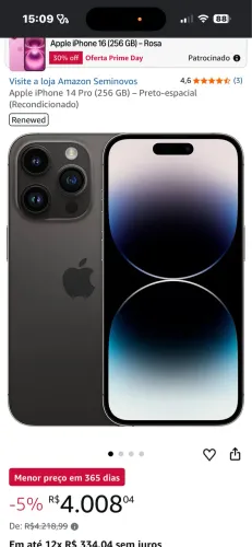Celular iPhone 14 Pro 256 , traseira trincada.
