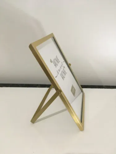 Porta Retrato de Mesa de Metal e Vidro Dourado 10x15 - NOVO