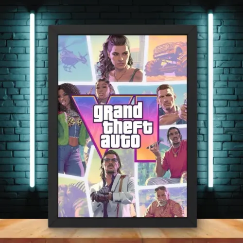 Quadro decorativo GTA VI com moldura tamanho Grande A3 30x42