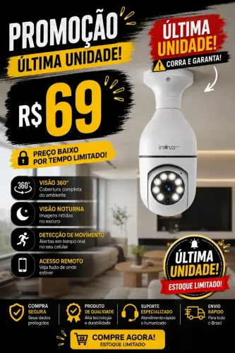 Câmera de segurança promoção, Valor 69 reais, taxa de entrega 8 reais
