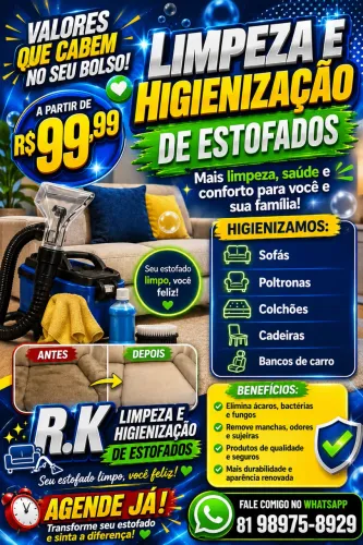 Limpeza e Higienização de Estofados a partir de R$99,99 Sofás, Colchões e Poltronas