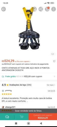 Cinto paraquedista Athenas