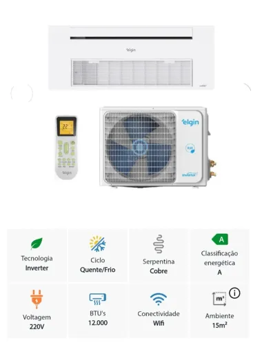 Ar Split Cassete 1 Via Elgin INVERTER 12000 BTUs + Novo + Nota + 3 Anos Garantia + Cartão