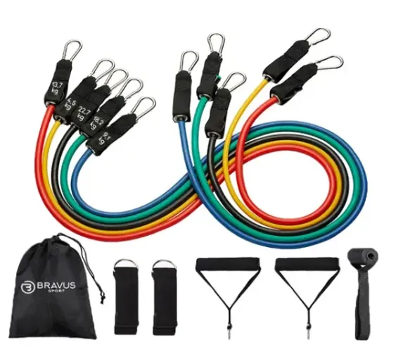 Novo - Kit Tubing Pro Carga 68kg Elástico Extensor Exercício Bravus