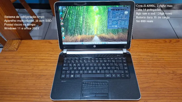 Notebook HP, core i5, 8gb ram e ssd 128gb