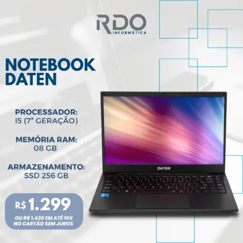 Notebook Daten i5 7ª Geração 8GB RAM SSD 256GB - Rápido e Barato + Garantia
