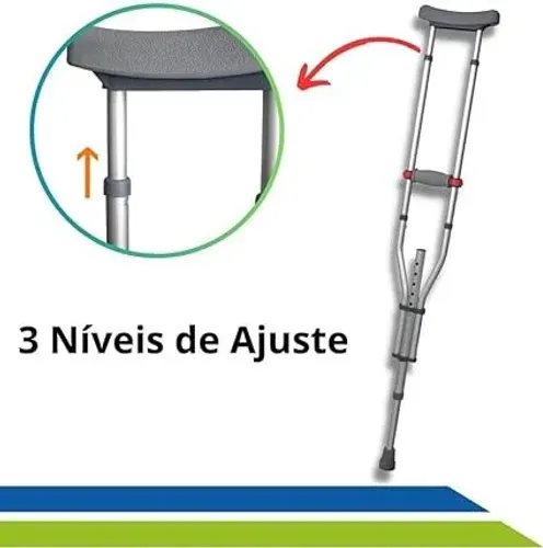 Muleta Axilar Regulável Dobrável 3 tamanhos em 1 (P,M,G) até 130kg Par Hidrolight